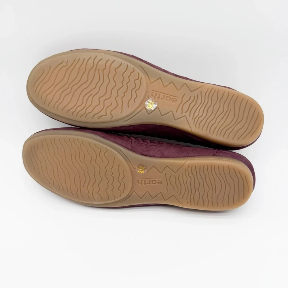 Earth Jett Comfort Ballet Flats Nubuck Suede Woven Detail Purple Burgundy 8 NEW